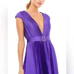 Mac Duggal 26483 Pleated Cap Sleeve Belted A Line Midi Dress- NwT‎ thumbnail 2