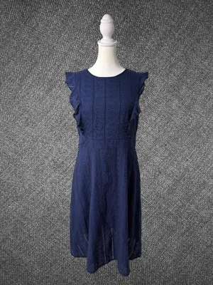 Navy Blue Eyelet Lace Fit And Flare Midi Dress thumbnail 2