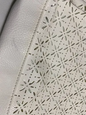 White Faux Leather Tote Bag Silver Floral Cutout Shoulder Purse Chain Handles thumbnail 11