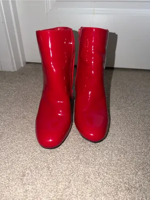 SHEIN Red Patent Block Heel Ankle Boots thumbnail 4