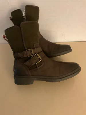 UGG women Brown Leather biker motorcycle Boots with Buckle Detail US 6 thumbnail 8