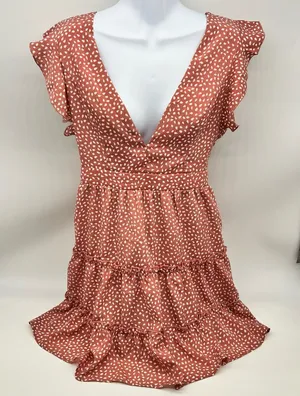 Pink and Orange Flutter Sleeve Smocked Mini Dress thumbnail 1