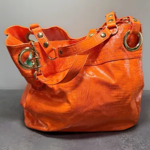 Steve Madden Slouchy Hobo Shoulder Bag XL Tangerine Croc Embossed thumbnail 5