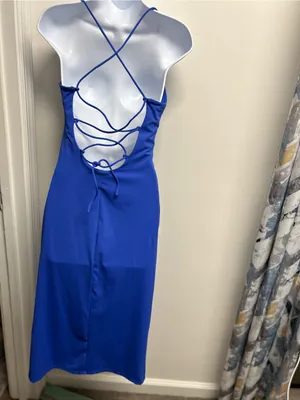 Halara Strappy Cobalt Blue Midi Dress - Elegant Back Lace-Up thumbnail 5