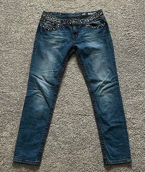 Miss Me Sexy Gems Sand Washed Blue Denim Skinny Jeans Pants **Size 30** 🔥🔥 thumbnail 1