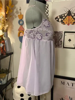 Honeydew Lavender Lace Trim Chiffon Babydoll Chemise thumbnail 5