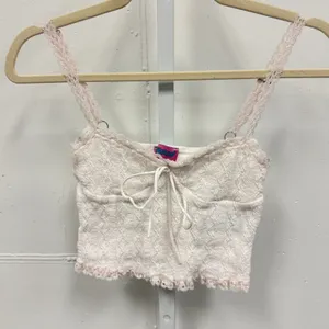 Edikted White Pointelle Knit Lace Trim Crop Camisole Top XS Coquette Y2K Stretch thumbnail 1