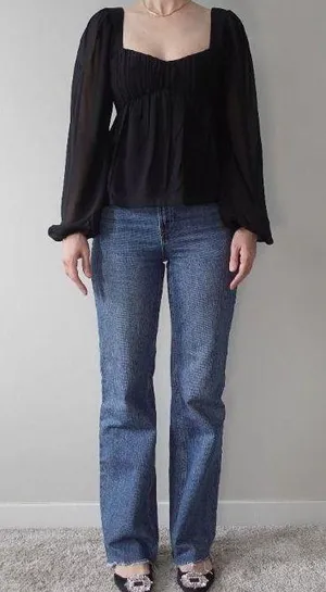 Abercrombie Long Sleeve Black Ruched Sweetheart Puff Sleeve Top Size S thumbnail 1