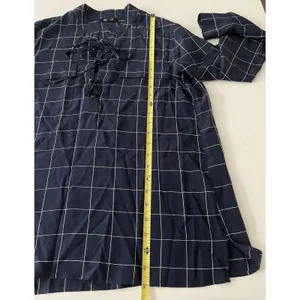 Madewell Silk Lace-up Shirt Blouse Windowpane Plaid Navy White Size Small thumbnail 8