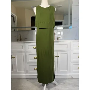 Next Maternity Maxi Dress Womens 12 Olive Green Nursing Layered Sleeveless thumbnail 3