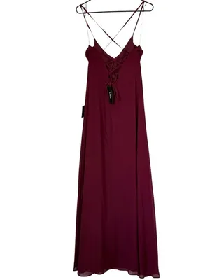 NWT Lulus Event Ready Burgundy Backless Lace-Up Maxi Dress - Size: Medium thumbnail 7