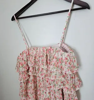 Something Navy Dress Floral Pleated Tiered Cream Multi Maxi Midi Garden Party thumbnail 8