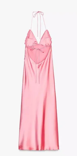 Zara Maxi dress Pink Satin ruffle bodycon party wedding summer evening thumbnail 10