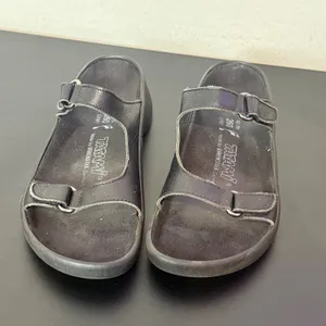 Tatami Birkenstock Platform Sandals Womens 9 Black Leather Double Strap Slides thumbnail 4