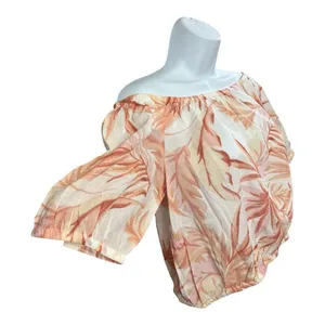 Ann Taylor Pink Floral Cropped Blouse Size S Off The Shoulder Sunny Cotton thumbnail 3