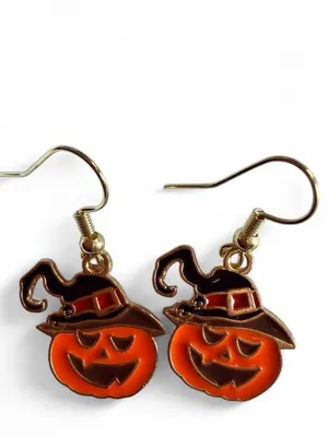 Handmade Witch Hat Pumpkin Enamel Earrings 🎃 thumbnail 3