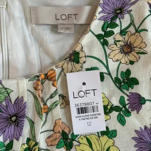 NWT Loft Floral Linen Blend Puff Sleeve Shift Mini Dress 12 Boho Western Chic thumbnail 5