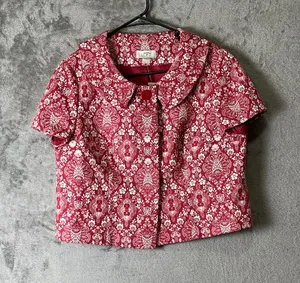 LOFT‎ Red White Floral Peter Pan Collar Cropped Jacket Blazer Women's 10 New thumbnail 1