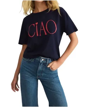 Z Supply Ciao Boyfriend Tee Navy Blue Red Eclipse Embroidered Size Medium thumbnail 1