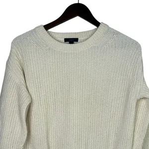 J. Crew Wool Blend Cable Knit Relaxed Fit Long Sleeve Crew Neck Sweater XS Cream thumbnail 2