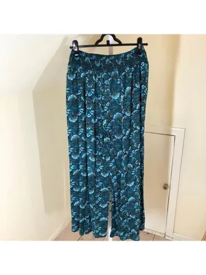 Band of the Free NWT Elise Floral Wide Leg Pull On Pants Deep Teal Aqua S thumbnail 8