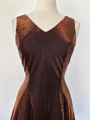 Vintage 90s Brown Sparkle V-Neck Sleeveless Cocktail Dress thumbnail 2