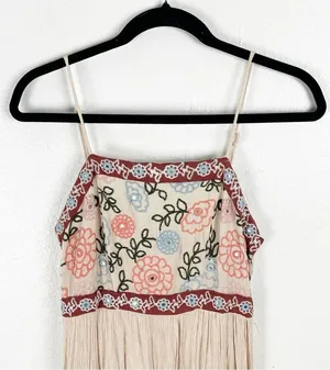 ALTAR’D STATE Cream Spaghetti Straps Embroidered Front Smocked Back Tiered Dress thumbnail 7