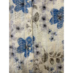 Adiva Button Front Blouse Medium Blue Floral Sheer Long Sleeve Shirt Top thumbnail 6