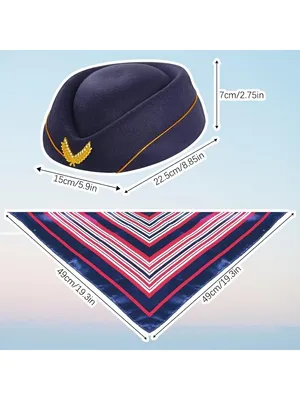 Flight Attendant Costume Accessories Stewardess Hat Sunglasses Scarf Gloves OS thumbnail 2