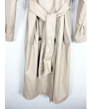 ASOS DESIGN Tan Faux Leather Trench Coat Size 12 Long Preppy Chic Minimalist thumbnail 11