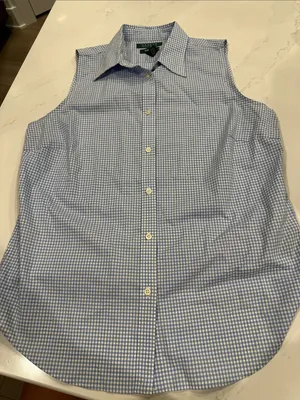 Lauren‎ Ralph Lauren Women's Gingham Sleeveless Button Up Shirt Medium No Iron thumbnail 1