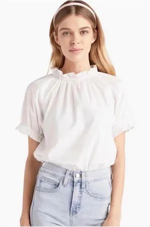 Hill House Home The Ruffle Top White Cotton Puff Sleeve Victorian Blouse Small thumbnail 1