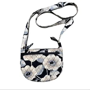 Vera Bradley Retired Camillia Saddle Crossbody Bag Purse Black Grey Floral thumbnail 3