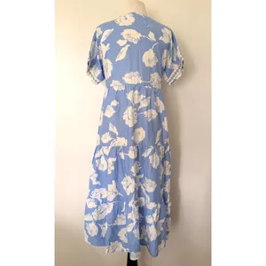 She+Sky Grace Blue Floral Tiered Crochet Trim Boho Prairie Sundress Midi Sz M thumbnail 2