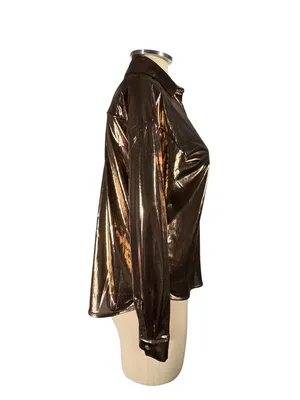 NEW Anthropologie Shine Metallic Copper Long Sleeve Button Up Shirt Size Small thumbnail 6