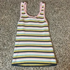 Forever 21 Striped Ribbed Tank Top Pink Yellow‎ Green Blue White Black Size M thumbnail 5