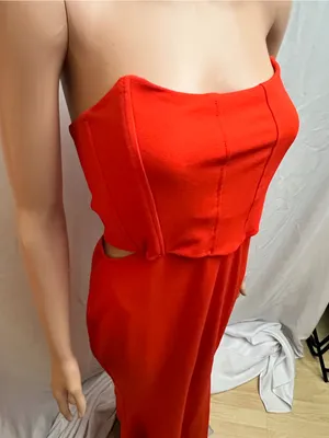 ASOS Red Strapless Corset Cutout Maxi Dress Size US 8 thumbnail 3