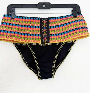Beach Bunny Kira High Waist Bikini Bottom Multicolor Crochet Festival Boho Large thumbnail 1