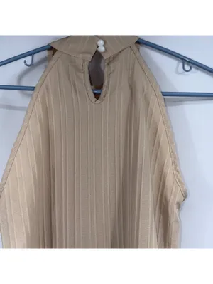 Women’s Beige Textured Halter Neck Midi Dress Size M thumbnail 8