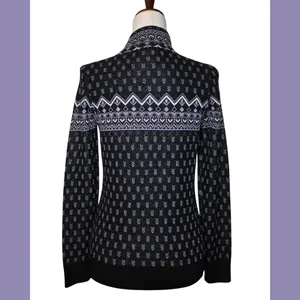 Neve Black & Purple Faire Isle Merino Blend Full Zip Mockneck Sweater thumbnail 2
