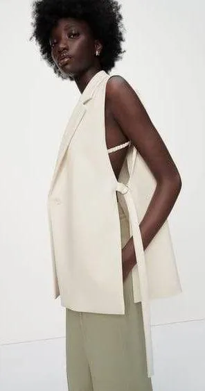 Zara blazer vest coat cream waistcoat with vents thumbnail 5