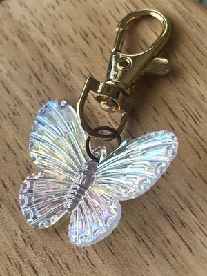 Iridescent Butterfly Keychain Charm - Gold Clip thumbnail 1
