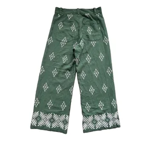 Zara Embroidered Trousers Size M High Waist Green Cropped Wide Leg thumbnail 3