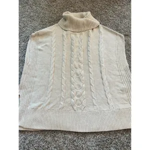 Banana Republic Womens Cable Knit Turtleneck Sweater Vest Cream Ivory XS/S thumbnail 3
