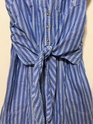 Anthropologie Pilcro Striped Sleeveless Wrap Shirt Dress Button Down XS Blue thumbnail 6