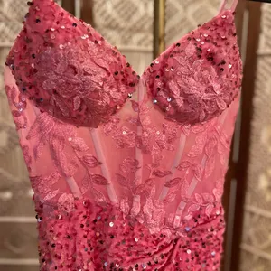 Elegant Pink Velvet Sequin Mini Dress thumbnail 2