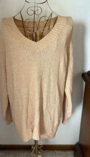 American Eagle Outfitters V-Neck Long Sleeve Knit Sweater XS Tan thumbnail 1