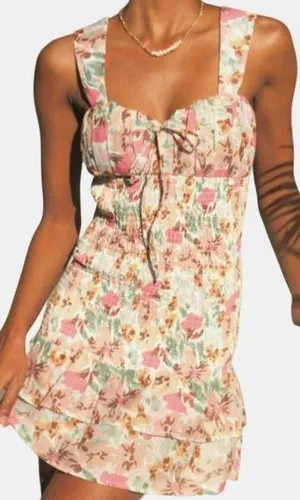 Runaway Acantha Floral Sweetheart Smocked Bodycon Mini Dress Size XL NWT thumbnail 1
