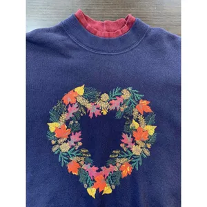 Lee Vtg Sweatshirt Women Medium Fall Autumn Leaves Heart‎ Wreath Grandmacore Granny thumbnail 4