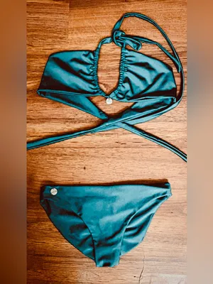 Seafolly Emerald Green Bikini Set Wrap Halter Cutout Top Ruched Bottoms thumbnail 3
